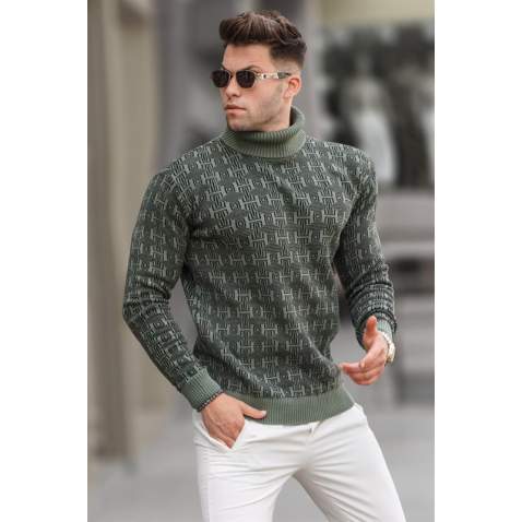 Petrol Green Designed Knitted Sweater 5768 - Petrol yeşili