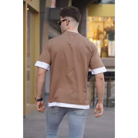 Men Basic Brown Oversize T-Shirt 5802 - Kahverengi