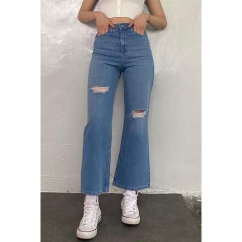 Women Light Blue Bell Bottom Jeans MG1519 - Açık mavi