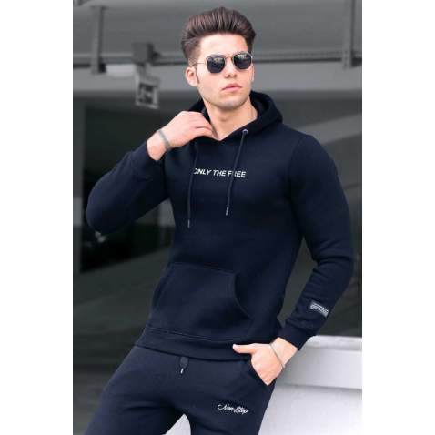 Madmext Siyah Baskılı Kapşonlu Sweatshirt 4188 - Siyah