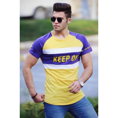 Madmext Yelllow Printed T-shirt for Men 3031 - Sarı