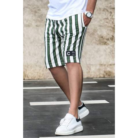 Madmext Khaki Striped Capri for Men 2915 - Haki