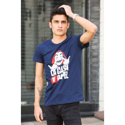 Madmext Navy Blue Printed T-shirt for Men 4017 - Lacivert