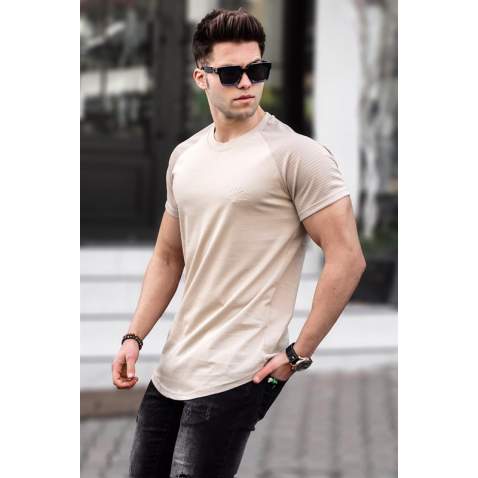 Madmext Men Printed Beige Plain T-Shirt 5843 - Bej