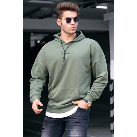 Madmext Basic Khaki Men Hooded Sweatshirt 4767 - Haki