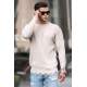 Stone White Ripped Design Knitwear Sweater 5998 - Taş rengi