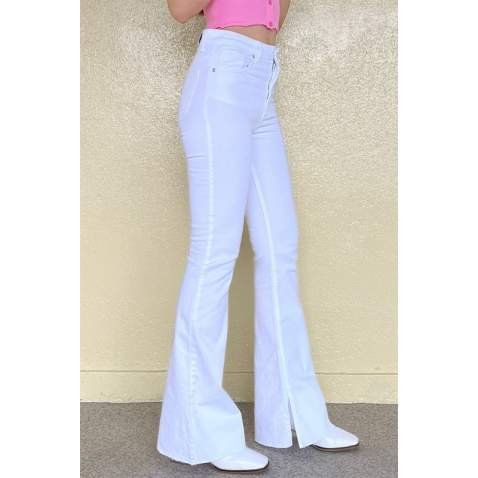 Women White Bell Bottom Cut Jeans MG1518 - Beyaz