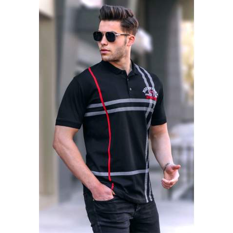 Men Designed Black Polo T-Shirt 5872 - Siyah