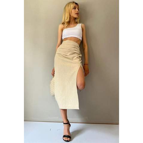 Beige Basic Linen Skirt MG1540 - Bej