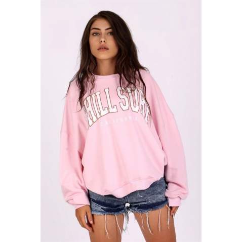 Mad Girls Printed Pink Sweatshirt Mg1204 - Pembe