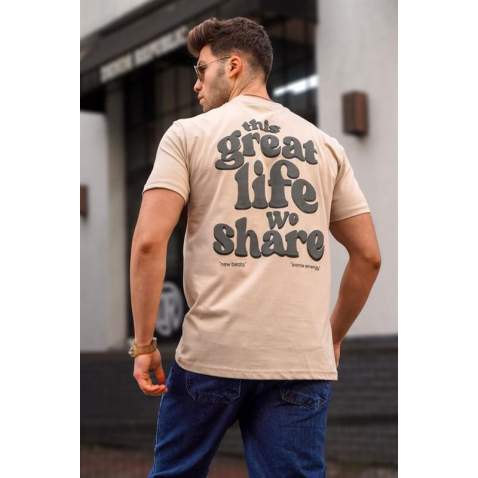 Madmext Men Printed Beige T-Shirt 5357 - Bej