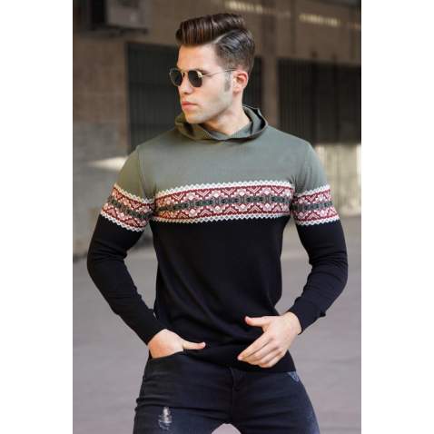 Madmext Khaki Sweater With Hoodie For Men 5624 - Haki