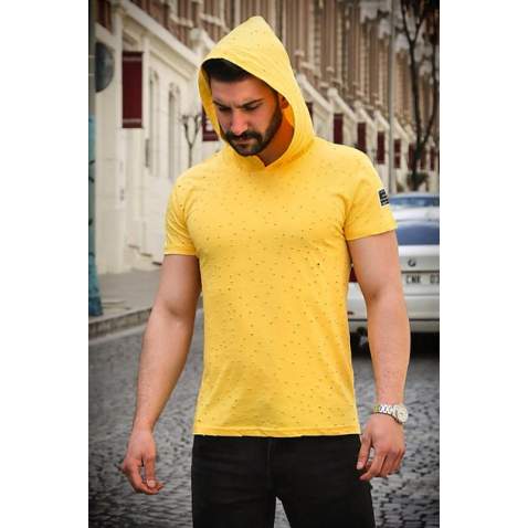 Madmext Yellow Rapped T-shirt with Hood for Men 3069 - Sarı