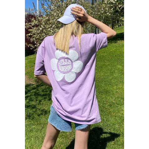 Women Printed Oversize Lilac T-Shirt - Lila