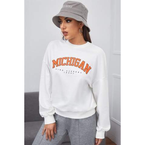 Mad Girls Printed White Sweatshirt MG785 - Beyaz