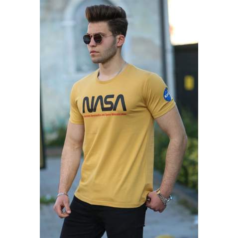 Madmext Yellow Printed T-shirt for Men 4525 - Sarı