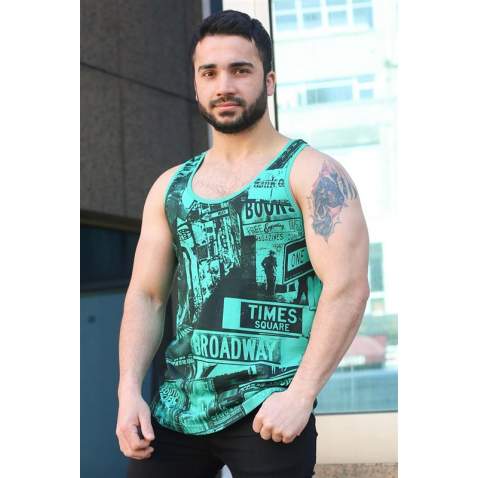 Madmext Turquoise Printed T-shirt for Men 3088 - Yeşil