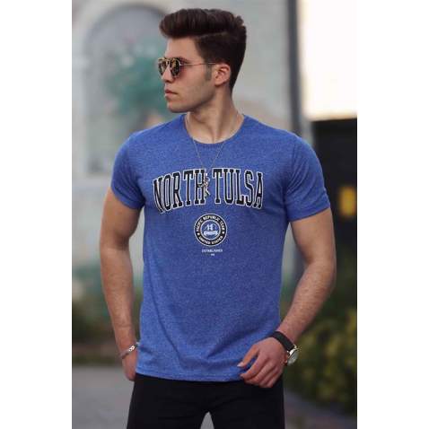 Madmext Navy Blue Printed T-shirt for Men 4519 - Lacivert