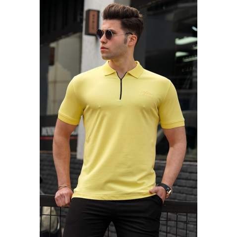 Madmext Men Knitted Yellow Polo T-shirt 5248 - Sarı