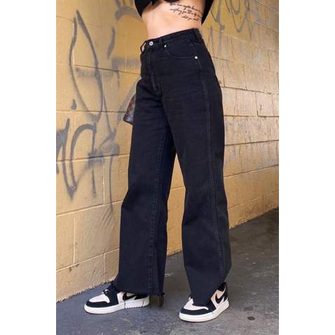 Black High Waist Basic Palazzo Jeans MG1547 - Siyah