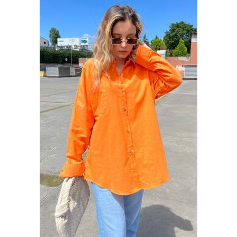 Orange Oversize Basic Poplin Shirt MG1530 - Turuncu