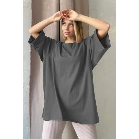 Mad Girls Oversize Anthracite T-shirt MG1354 - Antrasit