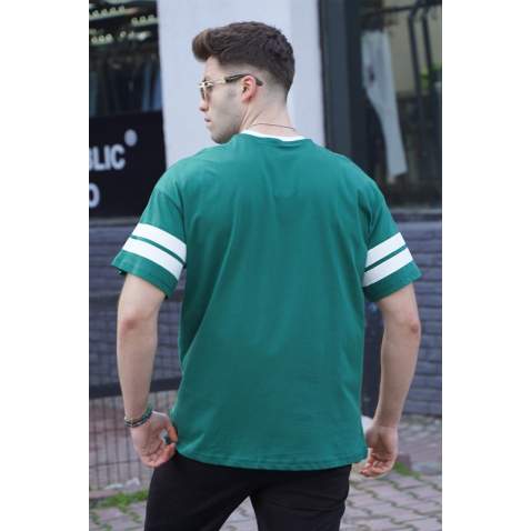 Men Printed Green Oversize T-Shirt - Yeşil