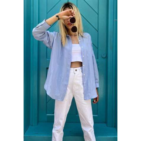 Mad Girls Oversize Blue Shirt MG1369 - Mavi