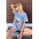 Women Printed Gray Over Fit T-Shirt MG1502 - Gri