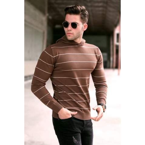 Madmext Men Brown Sweater With Hood 5623 - Kahverengi