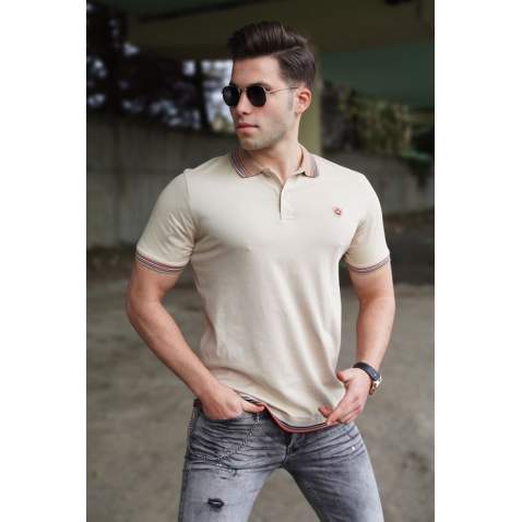 Madmext Men Beige Knitted Polo T-shirt 5116 - Bej