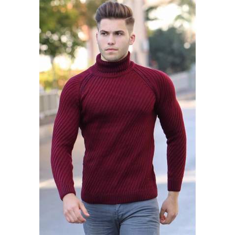 Madmext Maroon Turtleneck Jumper 4369 - Bordo