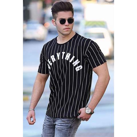 Madmext Men Striped Black T-shirt 3007 - Siyah