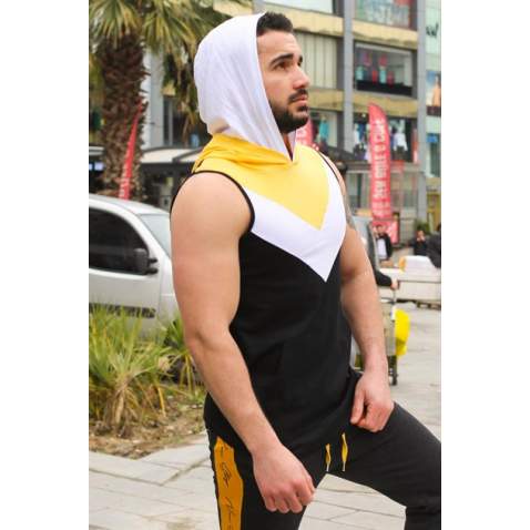 Madmext Men Sleeveless Black Hoodie 2897 - Siyah