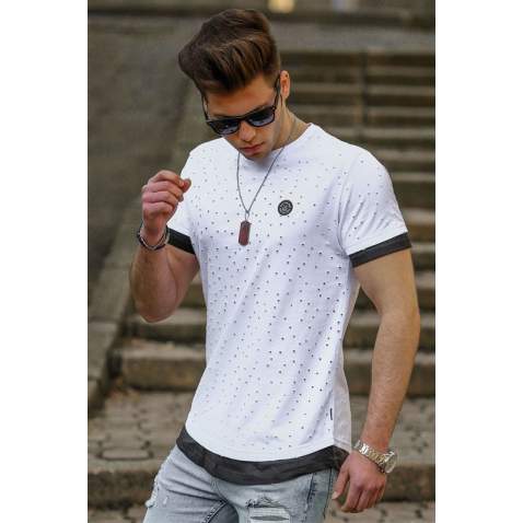 Madmext White Printed T-shirt for Men 4489 - Beyaz