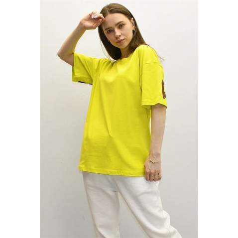 Women Printed Oversize Green T-Shirt MG1529 - Yeşil