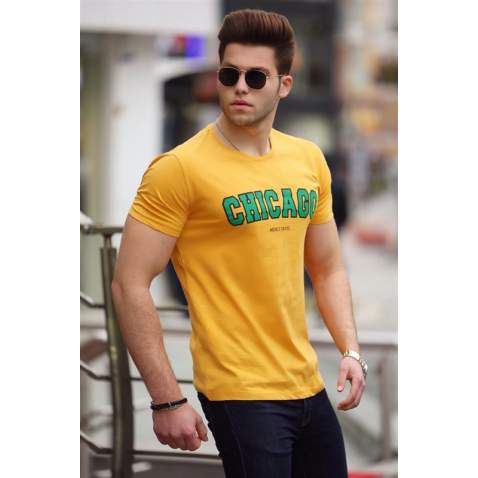 Madmext Yellow Printed T-shirt for Men 4485 - Sarı