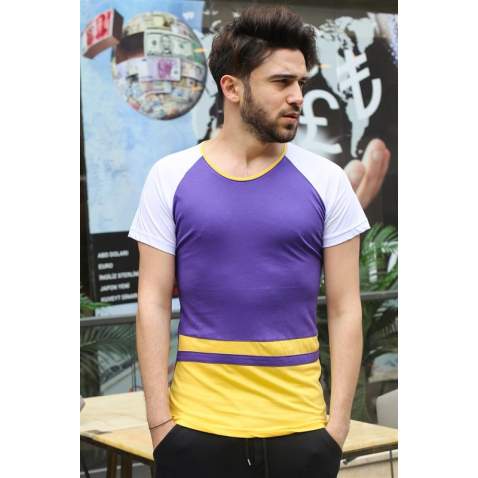 Madmext Purple Striped T-shirt for Men 3014 - Mor