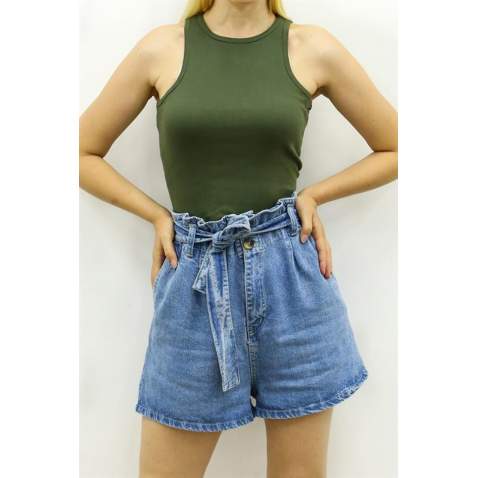 Mad Girls Mint Khaki Crop Top MG361 - Haki