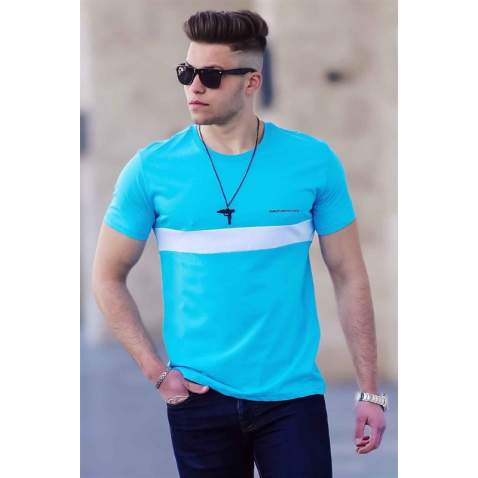 Madmext Blue Striped T-shirt for Men 4578 - Mavi