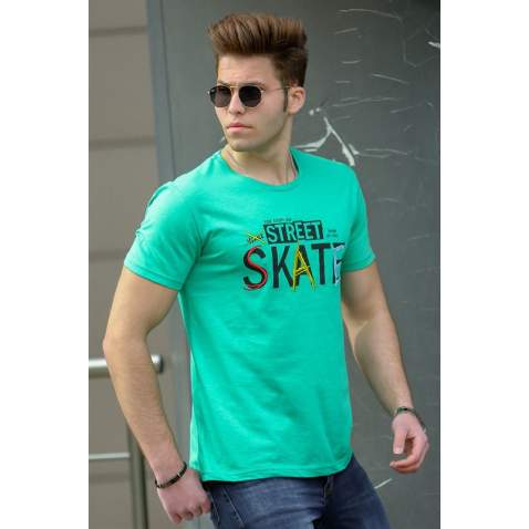 Madmext Green Printed T-shirt for Men 4548 - Yeşil