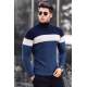 Madmext Navy Blue Three-Tone Roll Neck Jumpers 4678 - Lacivert