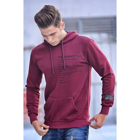 Madmext Claret Red Printed Hoodie 4195 - Bordo