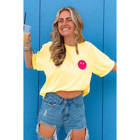 Women Printed Yellow Oversize T-Shirt - Sarı