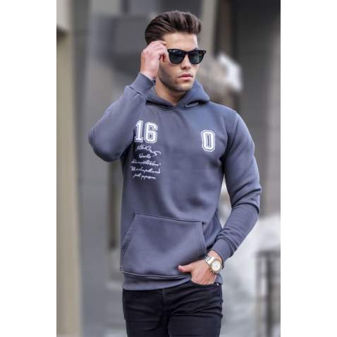 Smoke Gray Printed Hoodie Sweatshirt 6006 - Füme