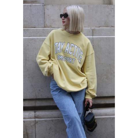 Sarı Baskılı Oversize Kadın Sweatshirt MG1564 - Sarı