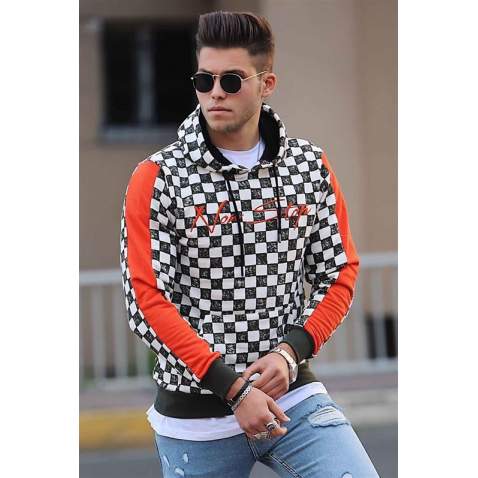 Madmext Men Orange Checkered Sweatshirt 2817 - Haki