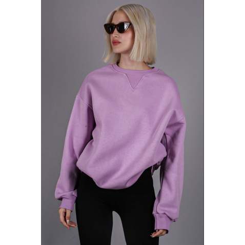 Lila Kaşkorse Detaylı Bisiklet Yaka Sweatshirt MG1567 - Lila