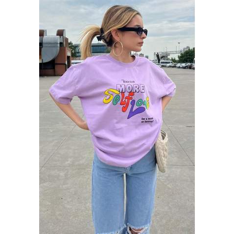 Lilac Printed Oversize T-Shirt MG1522 - Lila