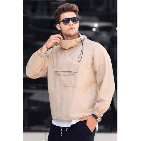 Madmext Beige Waterproof Kangaroo Coat 4623 - Bej